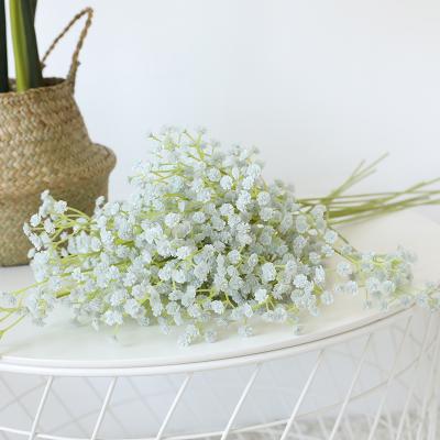 China Natural Artificial Gypsophila Plant Trident PU Feel Touch Flower Blue Artificial Flower Wedding Decoration Furnishing for sale