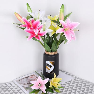 China Natural Hot Sale 3 Fabric Lily Home Decoration Table Decoration Amazon Touch Artificial Flowers Centerpiece Natural Hot Head Flower for sale