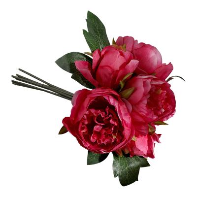 China Wholesale Natural Touch Artificial Flower Hand Tied Six Artificial Peony Wedding Decoration Hand Bouquet Plants for sale