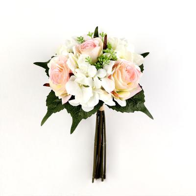 China Natural Touch Artificial Flower Rose Hydrangea Ball With Green Eucalyptus Leaf Bouquet Wedding Decoration Table Centerpieces Party As Picture for sale