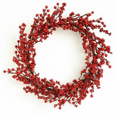 China Wholesale Natural Christmas Decoration Touch Artificial Christmas Party Wreaths With Red Berries Front Door Wreath for sale