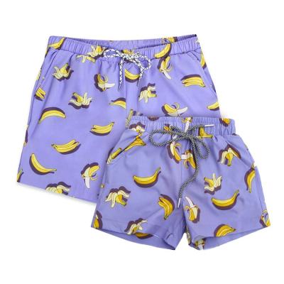 China 2 Piece Set Banana Beach Banana Surf Breathable Swimwear Panel Infant Unisex Shorts Matching Dad And Baby Shorts for sale