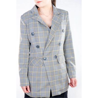 China Anti-Wrinkle Spring Drop Jacket Casual Office Casual Office Plaid Blazer Women 2021 Gray Double Breasted Elegant for sale