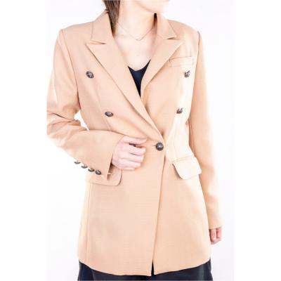 China women cross ropa blazer de mujer fashion ladies Anti-wrinkle camel classic slim fit tweed fabric for sale