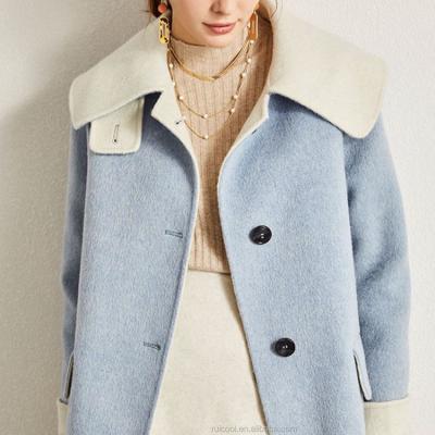 China New Breathable Hand Made Korean Style Sky Face Wool Cashmere Fashion Laids Double Ditch Coat Blue for sale