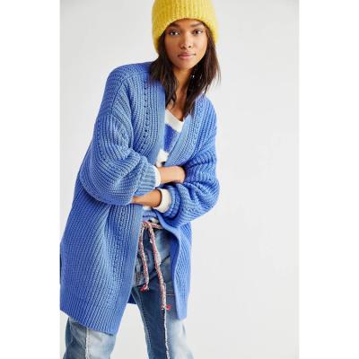 China Custom Blue Batwing Long Sleeve Coat Anti-Wrinkle Heavy Chunky Oversized Knitted Sweater Cardigan Women for sale