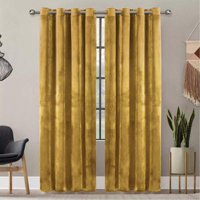 China Blackout Gommets Velvet Soft Ocher Grommet Curtains Super Soft Striped Blackout Decorative Tarnish Curtains For Bedroom Living Room for sale