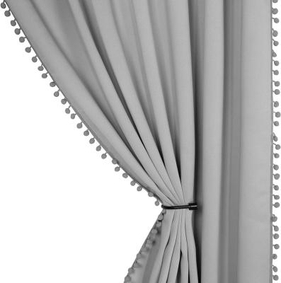 China Blackout Pom Pom Blackout Curtains For Bedroom Thermal Insulated Curtains Sun Light Blocking Rod Window / Pole Pocket Drapes For Living Room for sale