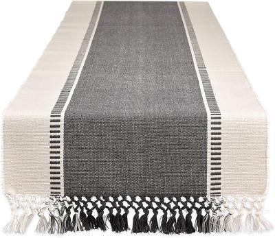 China Banquet Table Decoration Stripe Woven Table Runner 13x72 Inch Mineral Gray Table Runner For Home Decor Dinner for sale