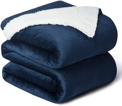 China Anti-Pull Sherpa Fleece Blankets Twin Size 60x80 Inches Navy Blue Fuzzy Warm Soft Twin Thick Blanket For Bed for sale