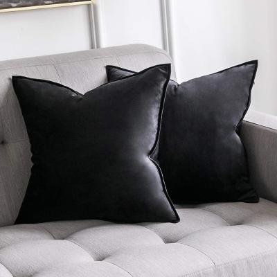 China Velvet 2 Pack Decorative Tile Massage Cover Soft Black Pillow Cover Soild Square Cushion Case For Sofa Bedroom for sale