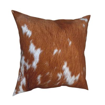 China PORTABLE Brown Calf Cowhide Pillow Case Decoration Scare Animal Fur Leather Cushion Cover Tile For Car Double-Sided Printing for sale