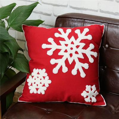 China Red Anti-Pull Embroidery Plaid Covers Cotton Snowflake Decorative Cushion Covers 18'' *18 Pillow Cases For Couch,Bed,Living Room for sale