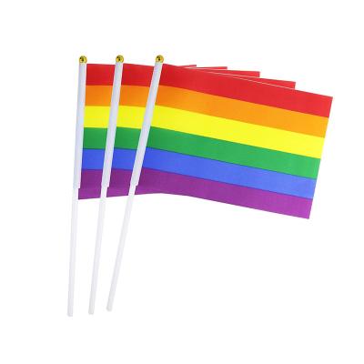 China Hanging Displays Wholesale 100% polyester Gay Pride Flags 14*21cm 10x15cm  Mini Small LGBT Rainbow hand Flags for sale