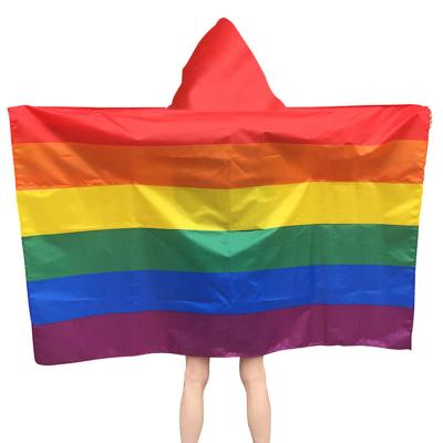 China Hanging Displays Cheap fast delivery gay LGBTQ pride rainbow body flag with hat hooded body flags cape banner for sale