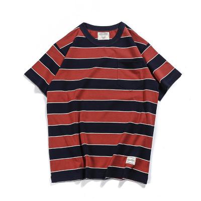 China Wholesale Custom Crewneck Mens Breathable Cotton Logo T-Shirts Masks Loose Striped T-shirts for sale