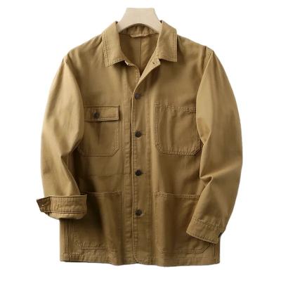 China OEM Custom High Quality Windproof Hand Pocket Turn Down Collar Front Durable Cotton Coveralls Single Breasted Heavy Cotton Work Jacket for sale