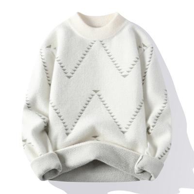 China custom Anti-wrinkle LOGO mohair men sweater jacquard pullover knit winter crewneck knitwear designer knitted sweater men for sale