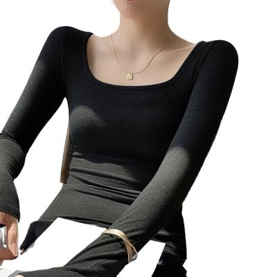 China QUICK DRY women's loungewear ribbed style sexy yoga T-shirt fabric long sleeve women's gym tight for sale