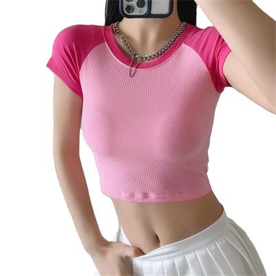 China Breathable Summer Y2K Letter Print Crop Tops 2023 Cute Lady Kawaii Sweet Aesthetics Slim O-neck Women's Top Female T-shirts for sale