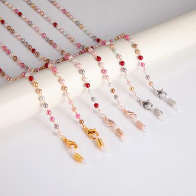 China Fashion Pink Pearl Beads Glass Chains Lanyard Women Neck Chain Holder Sunglasses Tie Strap Eyewear Rope Accessories Gift for sale