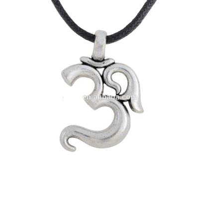 China Ethnic Silver Plating OM Yoga Necklace Pendant With Leather Necklace for sale