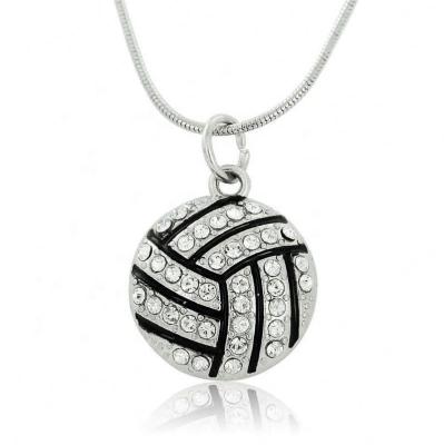 China Fashionable Wholesale Sport Rhodium Plated Black Enamel Volleyball Pendant Necklaces for sale