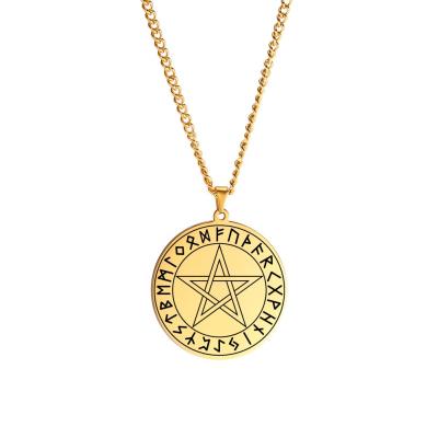 China Good Quality Vintage Gold Plated Fashion Vintage Star Pentagon Stainless Steel Northern Charm Necklace For Men Wholesale for sale