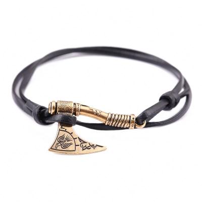 China Punk Irish Knot Engrave Raven Runes Ax Genuine Leather Braided Bracelet & Multilayer Wrap Bracelet for sale