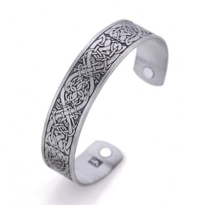 China Vintage Alloy High Quality Metal Magnet Bangle Cuff Bangle Material Men's Irish Knot Pattern Talisman Jewelry for sale