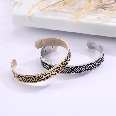 China BOHEMIA Stainless Steel Women Bangle Bracelet Cuff Vintage Magnetic Amulet Health Bangle Silver/Gold Christmas Jewelry Gift for sale