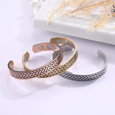 China BOHEMIA Bangle Magnetic Strip Lines Stainless Steel Cuff Bangle Women Bracelets Health Jewelry Elegant Christmas Gift for sale