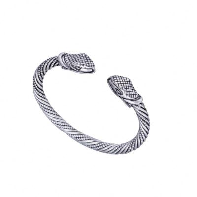 China Vintage Metal High Quality Alloy Antique Silver Snake Animal Head Twisted Viking Bracelet Cuff Bangle Jewelry For Men for sale