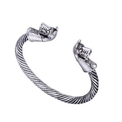 China Antique Silver Animal Jewelry Dragon Head Twisted Viking Cuff Bracelet High Quality Metal Alloy Hiphop Bracelet For Men for sale