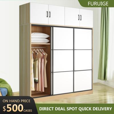 China Sliding Door Storage Cabinet Wooden Wardrobe (Other) Sliding Door Adjustable Simple Modern Rental Room Solid Wood Bedroom Household Wardrobe for sale