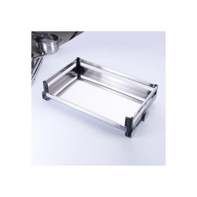 China Modern Hot Sale & High Quality Kitchen Cabinet Drawer Sliding Basket Stainless Steel Plate Type Pull Out Basket for sale