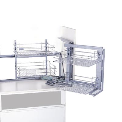 China Modern high quality wholesale cheap magic corner 2 tier buffet storage wire basket pull out basket for sale for sale