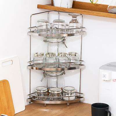 China Factory Wholesale 3 Tiers Sustainable Storage Basket Stainless Basket For Kitchen Corner And Bathroom Corner for sale