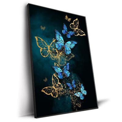 China Custom Painting High Quality High Resolution Print Art Gold Foil Butterflies Modern Picture On Stretched Canvas Giclee Print With Frame Wood Wholesale for sale