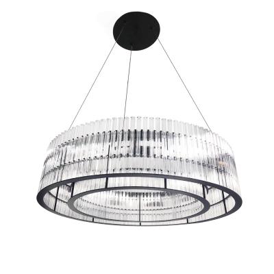 China Large Modern Hotel Glass Chandelier Semi Flush Black Metal G9 Black Mount Round Ceiling Light Lamp Black Farmhouse for sale