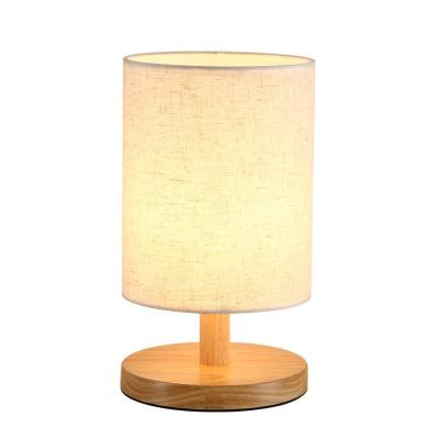 China Bedside Modern Modern Wood Table Lamps Bedside Table Side Light with White Fabric Shade for sale