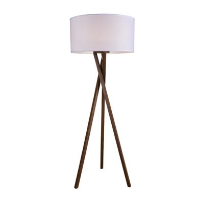 China Decoration hotel wooden tripod floor lamp with round fabric shade and pulg in for sale