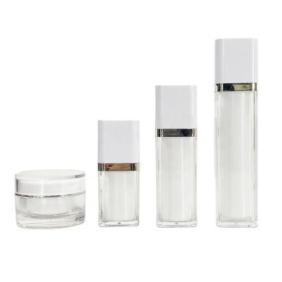 China Skin Care Cosmetic Bottle And Jar Set Twist Double Wall Square Pump Plastic Airless Packaging Bottle for sale