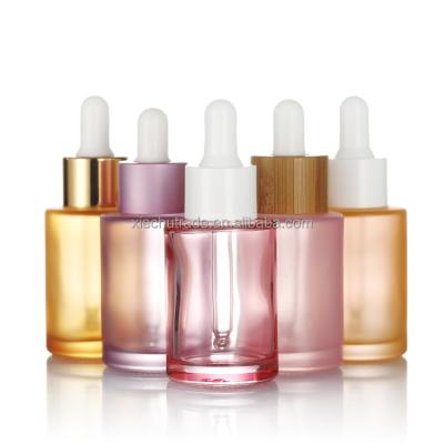 China 30ml 50ml 60ml 100ml Serum Colored Flat Shoulder Empty Essential Oil Dropper Glass Bottle High Quality Cosmetic Packaging Bottle for sale