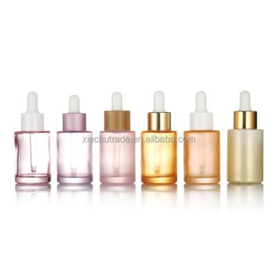 China Cosmetic Packaging 20ml 30ml 60ml Pink Red Green Blue Yellow Cosmetic Skin Care Shoulder Essential Oil Serum Dropper Bottle Glass Bottle for sale