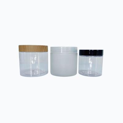 China Food Grade Eco-friendly Plastic Ice Cream Jar With Cap Aluminum PET Jars With PP Lid Bamboo Wood Printing Clear Plastic Jar for sale