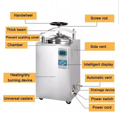 China Handwiel Digitaal Display Verticale autoclaaf 35L 50L 75L 100L 150L Liter Voor paddenstoelen Geladen Retort Sterilisator Te koop