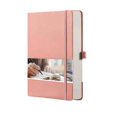 China A4 A5 A6 Pink Leather Diary Printing Inside Custom Logo Hardcover Book Page Dotted Line With Elastic Band for sale