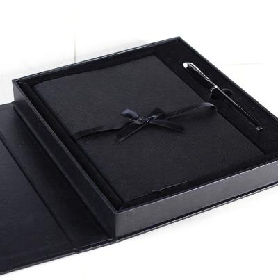 China Luxury Hardcover Book Custom PU Black Leather Notebook Business Gift Box Set With Pen As Promotional Gifts For Women for sale