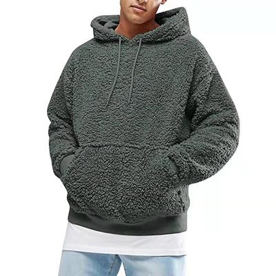 China New Anti-wrinkle Men's Casual Solid Tagless Fur Hoodies Long Sleeve Young Boys Winter Warm Hooded Sweatshirt Male Tracksuit Hoodies&Sweatshirts for sale